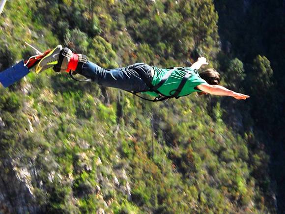 Jumping down 709 feet at Bloukrans Bridge, South Africa